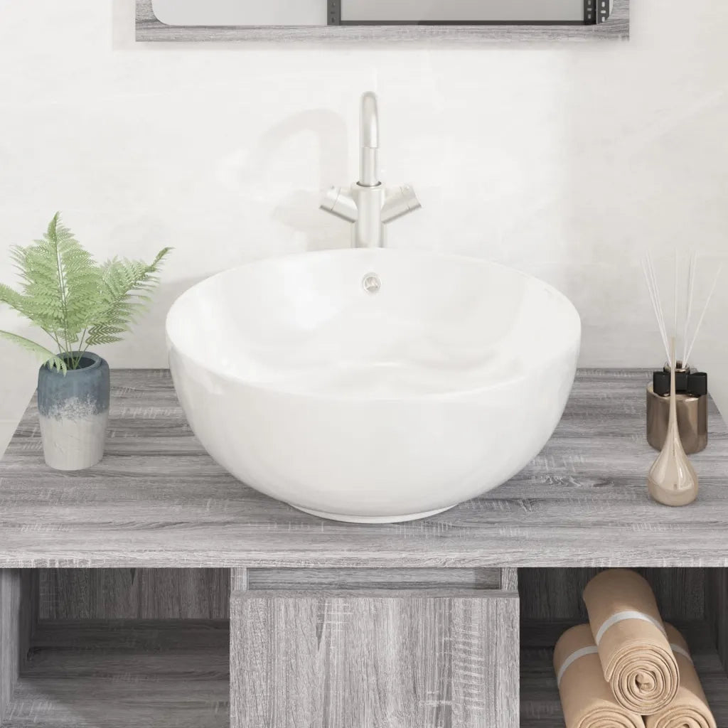 Lavandino-Lavabo Bianco 44x17 cm in Ceramica Rotondo