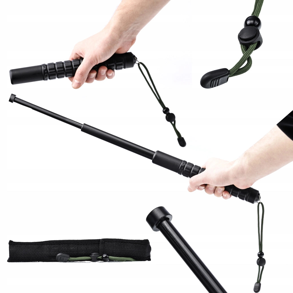 Bastone Telescopico 555 mm con Custodia – Costruzione Solida, Impugnatura Ergonomica | 2 Pezzi, Cromatura Nera