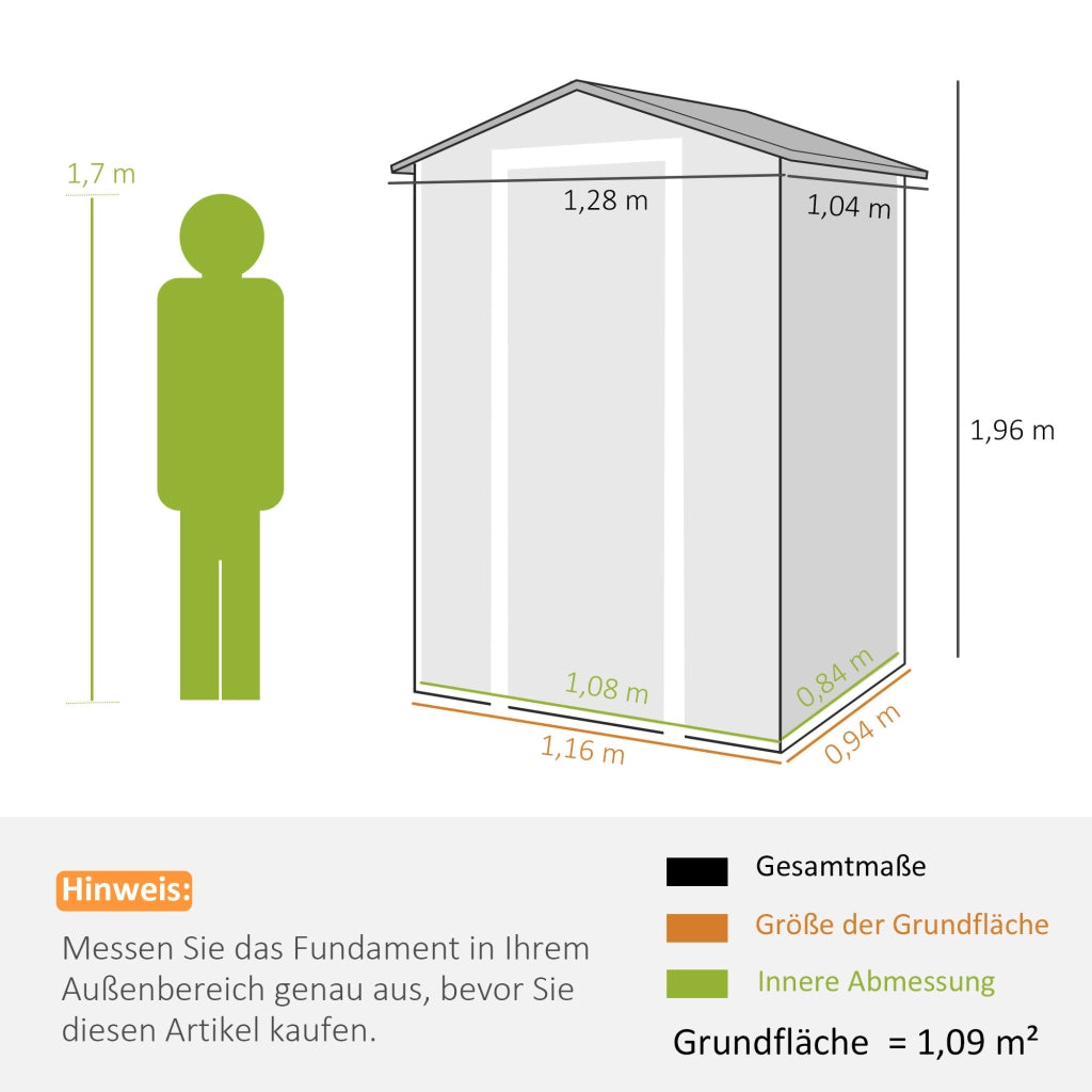 Casetta da giardino 1,1 m2 ¨C Xylo ¨C effetto legno, finestra, tetto a capanna, grigio