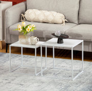 Set di 2 Tavolini da Salotto Quadrati in Acciaio Bianco, 40 e 35 cm