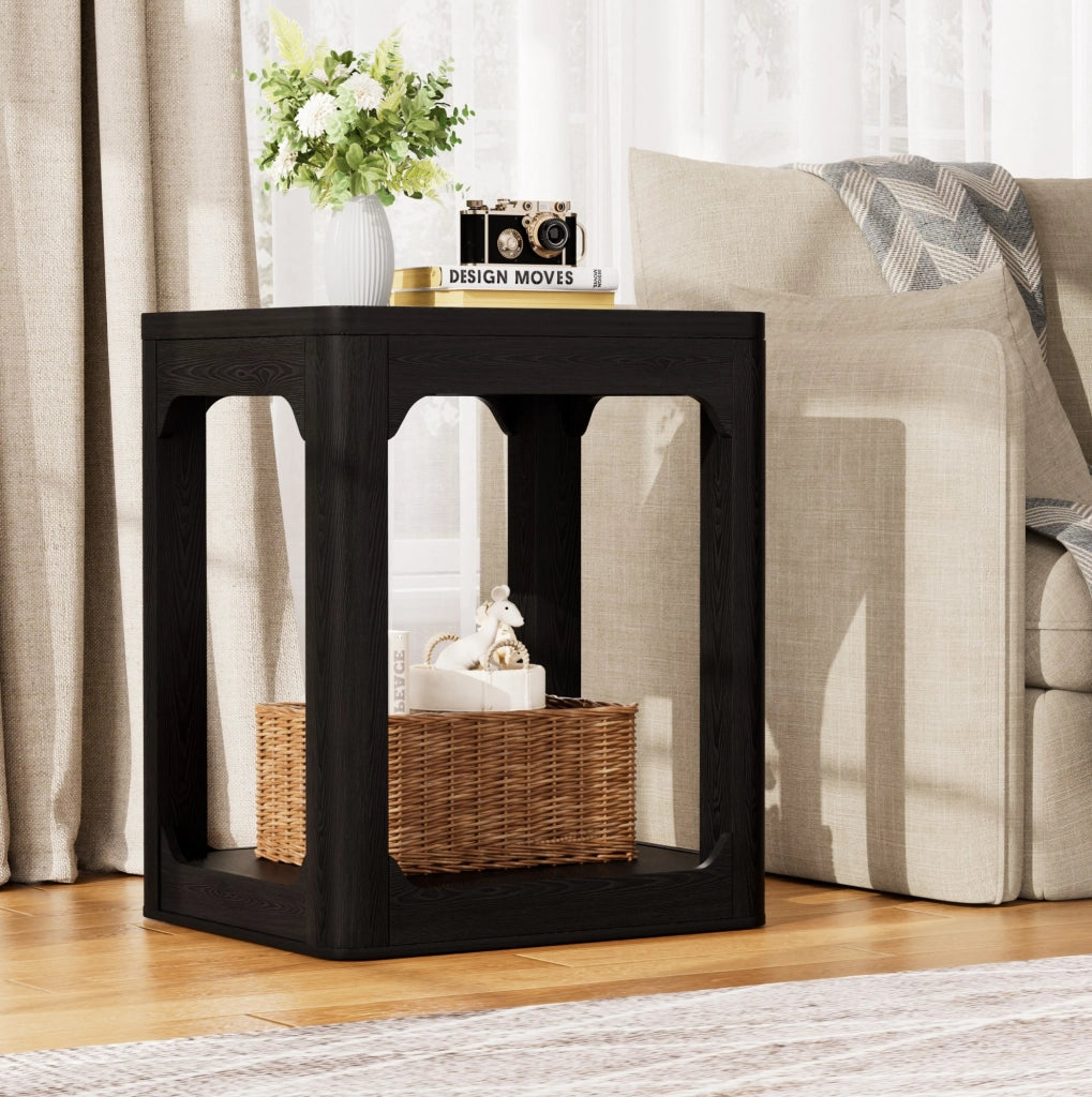 Set di 2 tavolini ausiliari a 2 ripiani in MDF nero