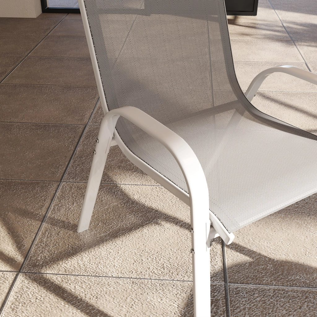 Set 4 Sedie da Giardino 54x71x93 cm Impilabili con Braccioli Curvi in Acciaio e Tessuto Traspirante Grigio Bianco