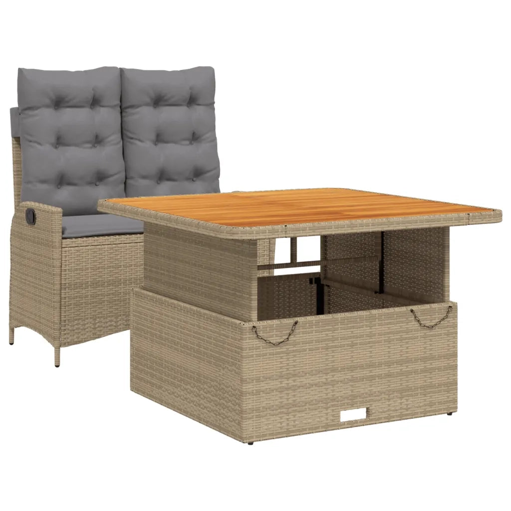 Set da Pranzo da Giardino 2 pz | Set Salotto da Giardino con Cuscini Beige in Polyrattan