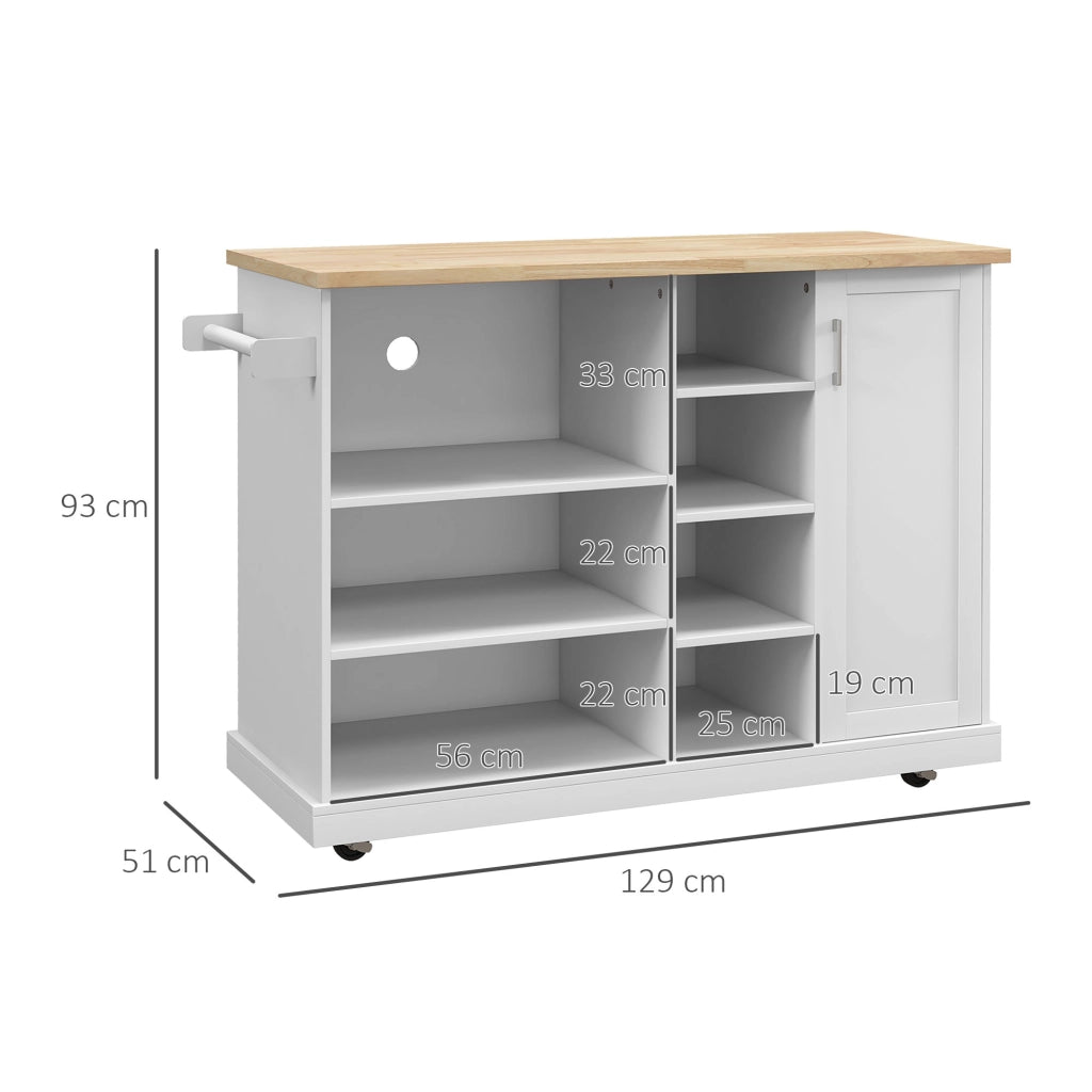 Carrello da cucina mobile con 7 compartimenti ¨C Minimal ¨C bianco e legno 129x51x93 cm
