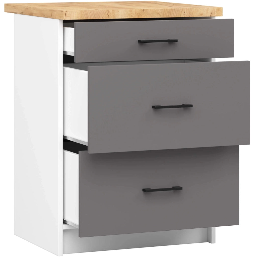 Mobile cucina modulare con piano di lavoro AKORD OLIWIA Bianco 60 cm 3 cassetti inserto frontale Grigia Grafite 60x46x85 cm