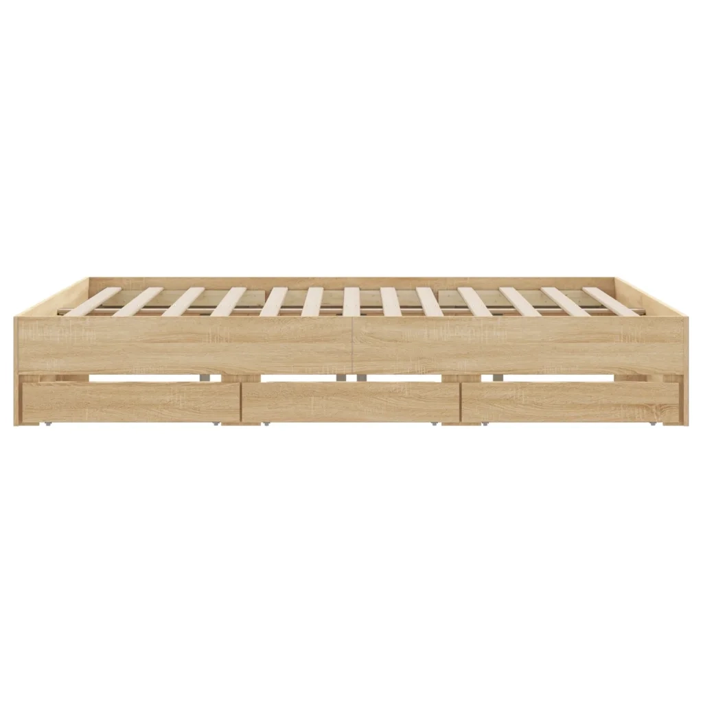 Letto matrimoniale | Letto per adulti | Giroletto Cassetti Rovere Sonoma 180x200 cm Legno Multistrato