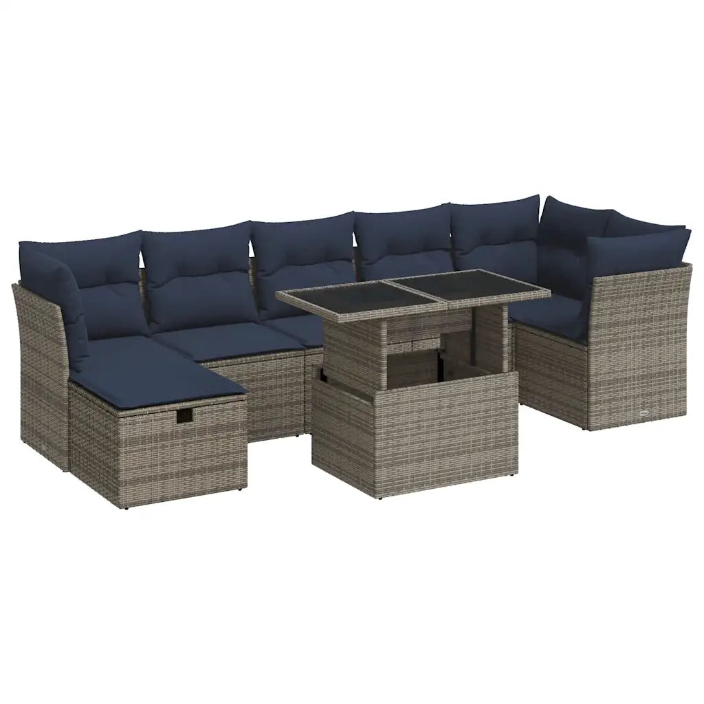 Set Divani Giardino 8 pz con Cuscini Grigio Polyrattan Acacia 3327791