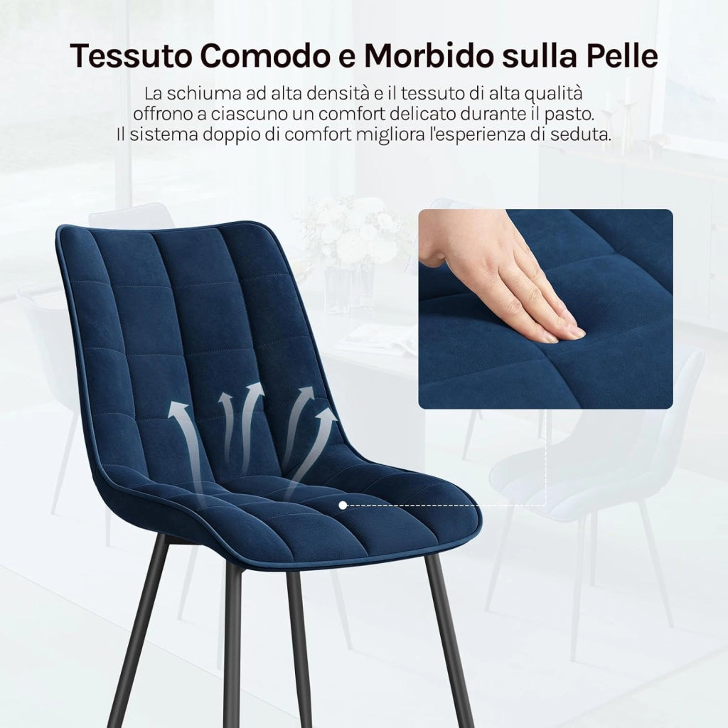 Sedie da Pranzo con Schienale senza Braccioli Sgabello in Velluto per Cucina Blu BH142bl-2