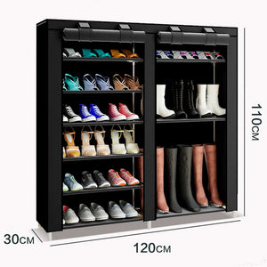 Armadio Scarpiera in tessuto per stivali e escarpe con anta con cerniera 110x120x30 cm (Nero)