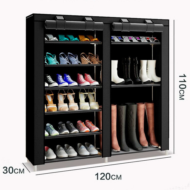 Armadio Scarpiera in tessuto per stivali e escarpe con anta con cerniera 110x120x30 cm (Nero)