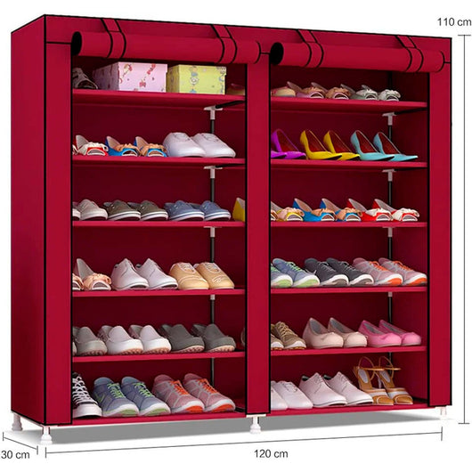 Armadio Scarpiera in tessuto con anta con cerniera 110x120x30 cm (Granato)