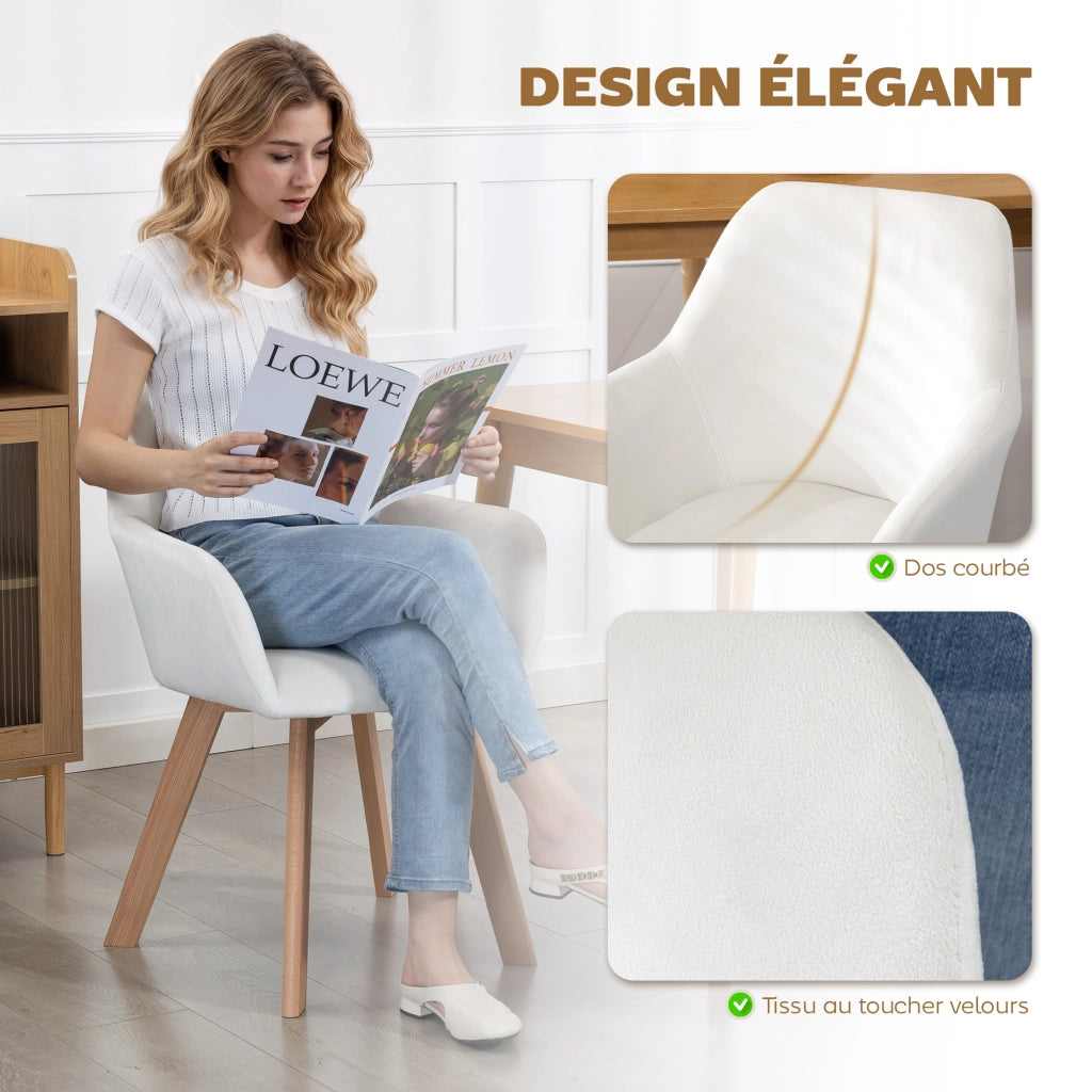 Set 2 sedie da pranzo ¨C Minimal ¨C tessuto velluto, gambe in legno, crema