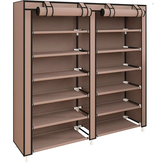 Armadio Scarpiera in tessuto con anta con cerniera 110x120x30 cm (Marrone)