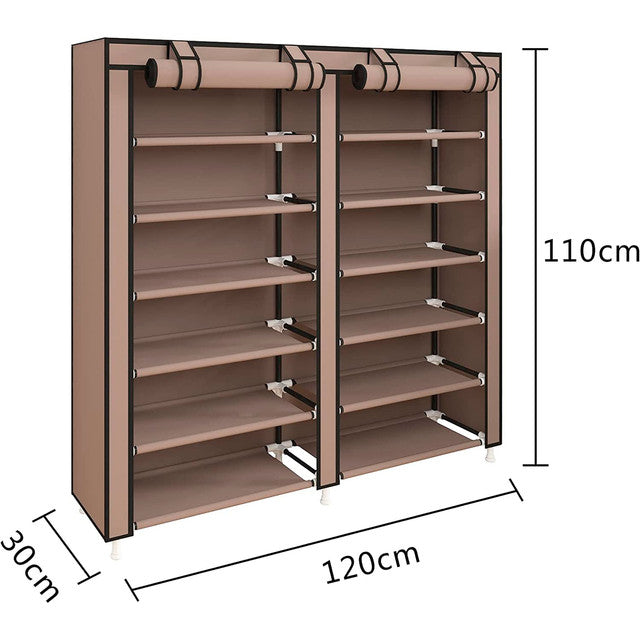 Armadio Scarpiera in tessuto con anta con cerniera 110x120x30 cm (Marrone)