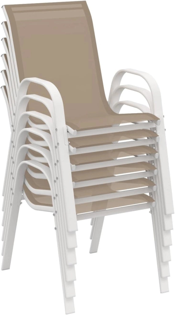 Set di 6 sedie da giardino impilabili LYMA in metallo e textilene, bianco e beige