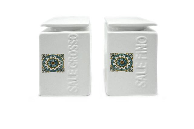 Set 2 Barattoli da Cucina in Ceramica Sale Fino Sale Grosso Decoro Fiore