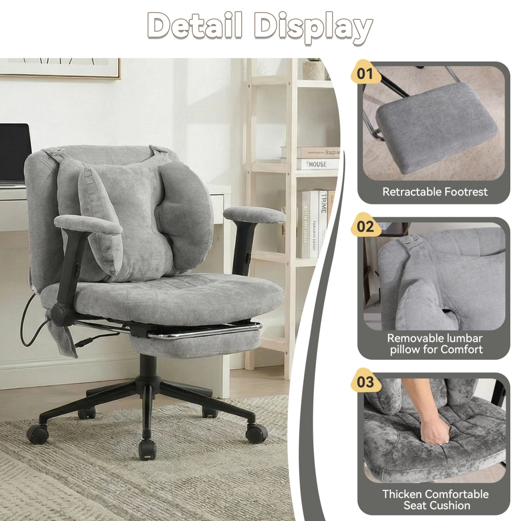 Sedia da ufficio girevole regolabile con poggiapiedi e braccioli ¨C zephmum ¨C grigio