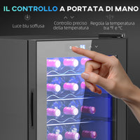 Cantinetta Vino Refrigerata per 20 Bottiglie Capacità 53L Porta in Vetro Anti-UV Nero