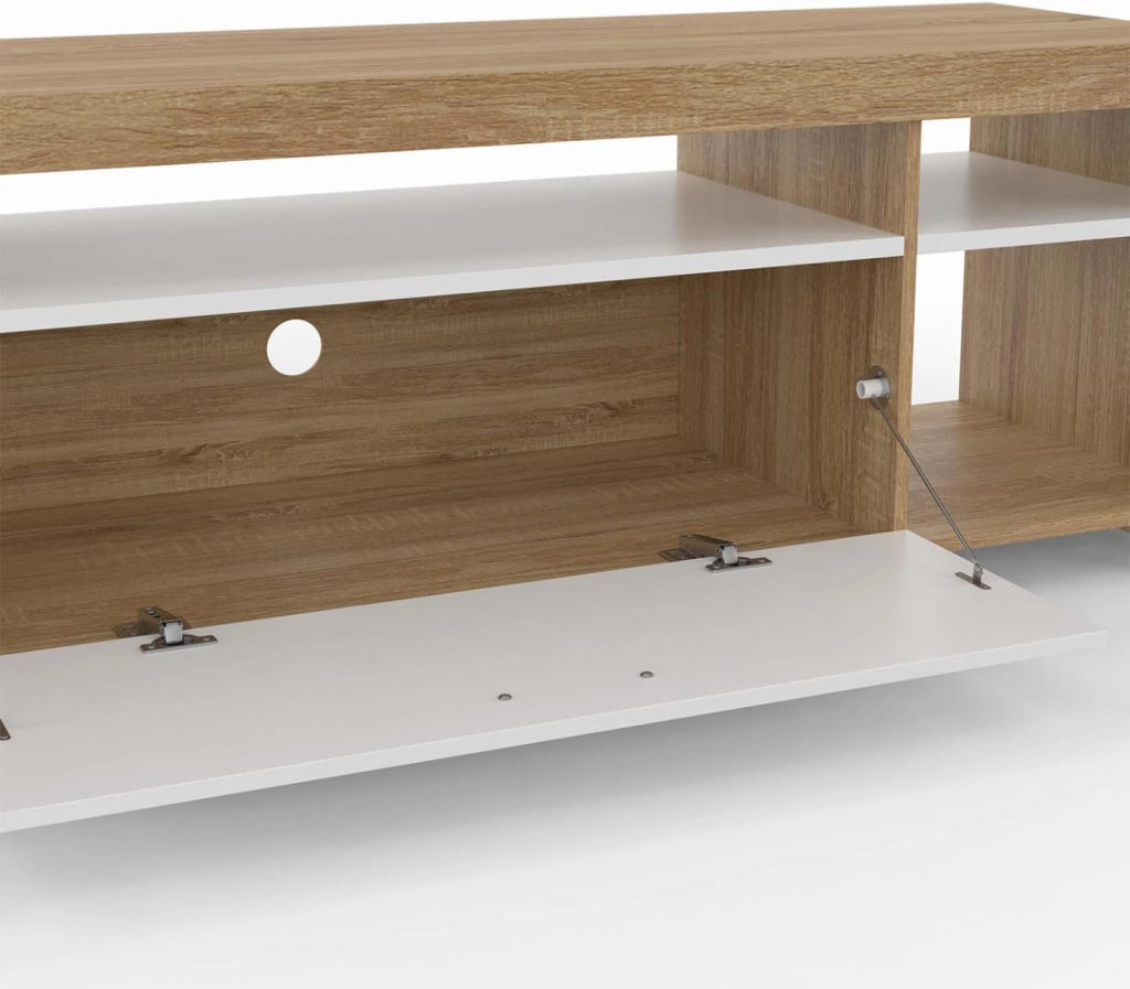 Mueble TV MALO 140 cm en madera y armario blanco