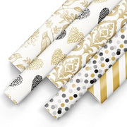 Papel da carta 200 x 70 cm - 5 rotoli | Mix di 5 disegni | Papel da carta elegante per regali di compleanno, matrimoni, feste di battesimo, feste e regali - Nero con motivo d'oro