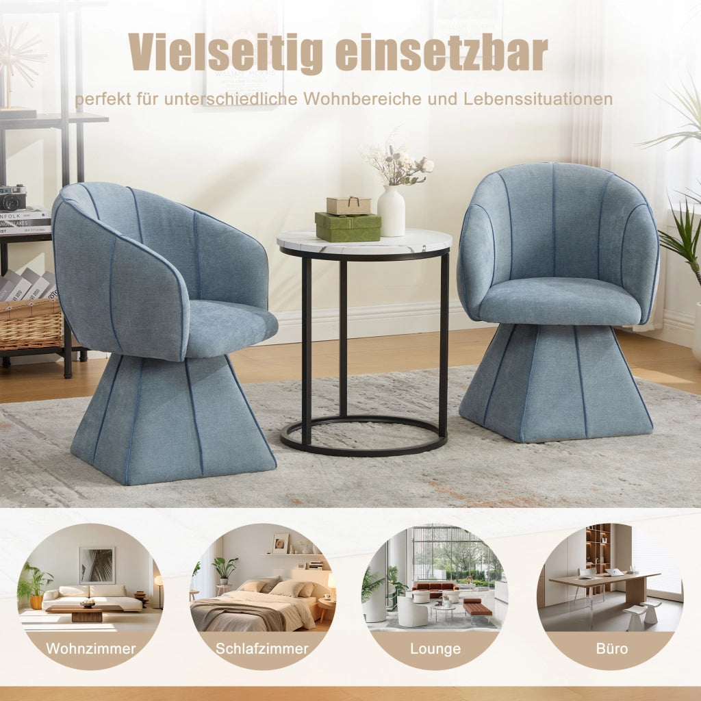 Sedia girevole in chenille con schienale alto e braccioli larghi per soggiorno blu