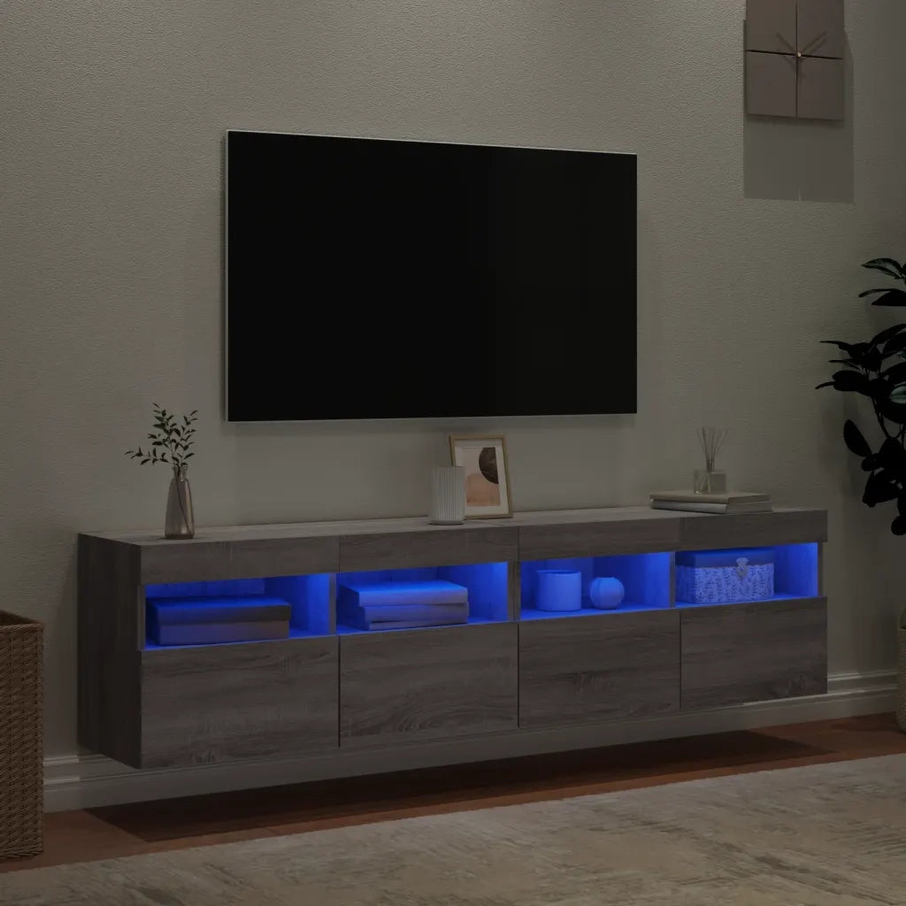 Mobili TV a Parete con Luci LED 2pz Grigio Sonoma 80x30x40 cm 837208