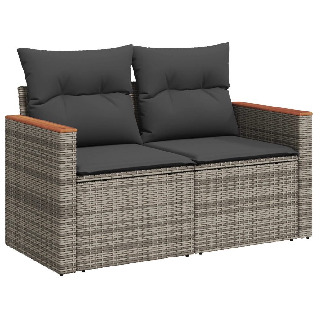 Set di Divani da Giardino con 10 pezzi e cuscini Grigio Polyrattan Acacia