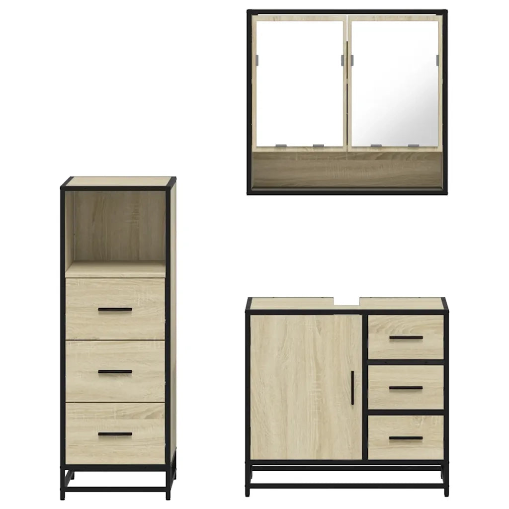 Set Mobili da Bagno 3 pz Rovere Sonoma in Legno Multistrato