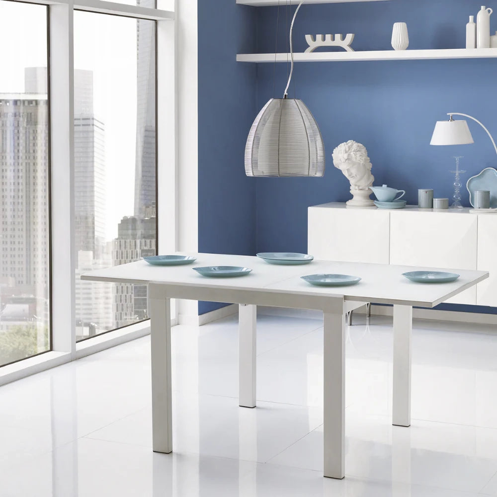 Tavolo da pranzo allungabile in vetro temperato bianco Bryant 90-163,5x90 cm fino a 8 posti | Duzzle