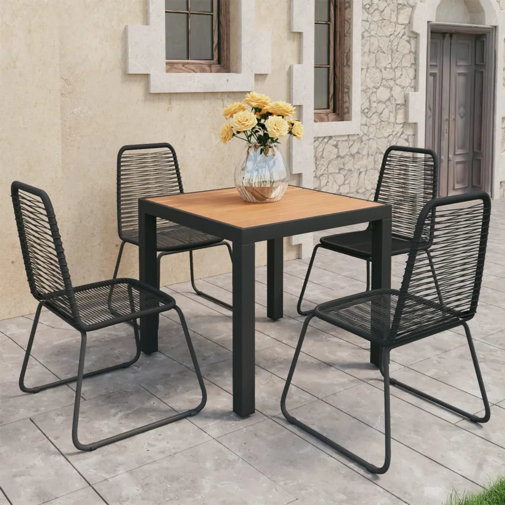 Set da Pranzo da Giardino 5 pz in Rattan PVC Nero e Marrone cod mxl 56013