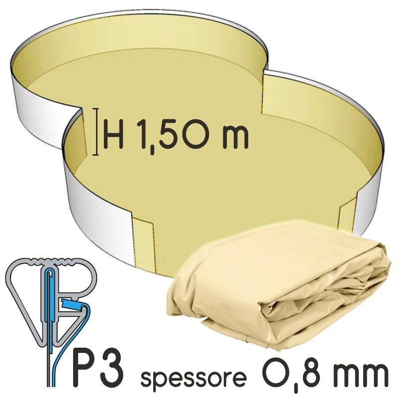 Liner Per Piscina A Forma Di Otto 5,25 X 3,20 H.1,50 M Sabbia - Attacco P3 - Spessore 0,80 Mm