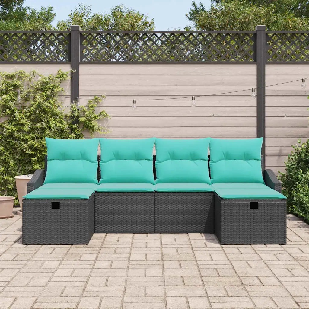 Set Divano da Giardino con cuscino 6 pcs Nero Poly Rattan