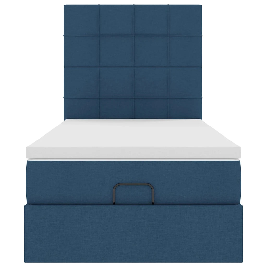 Struttura Letto Pouf con Materasso Blu 90x190 cm in Tessuto 3313974