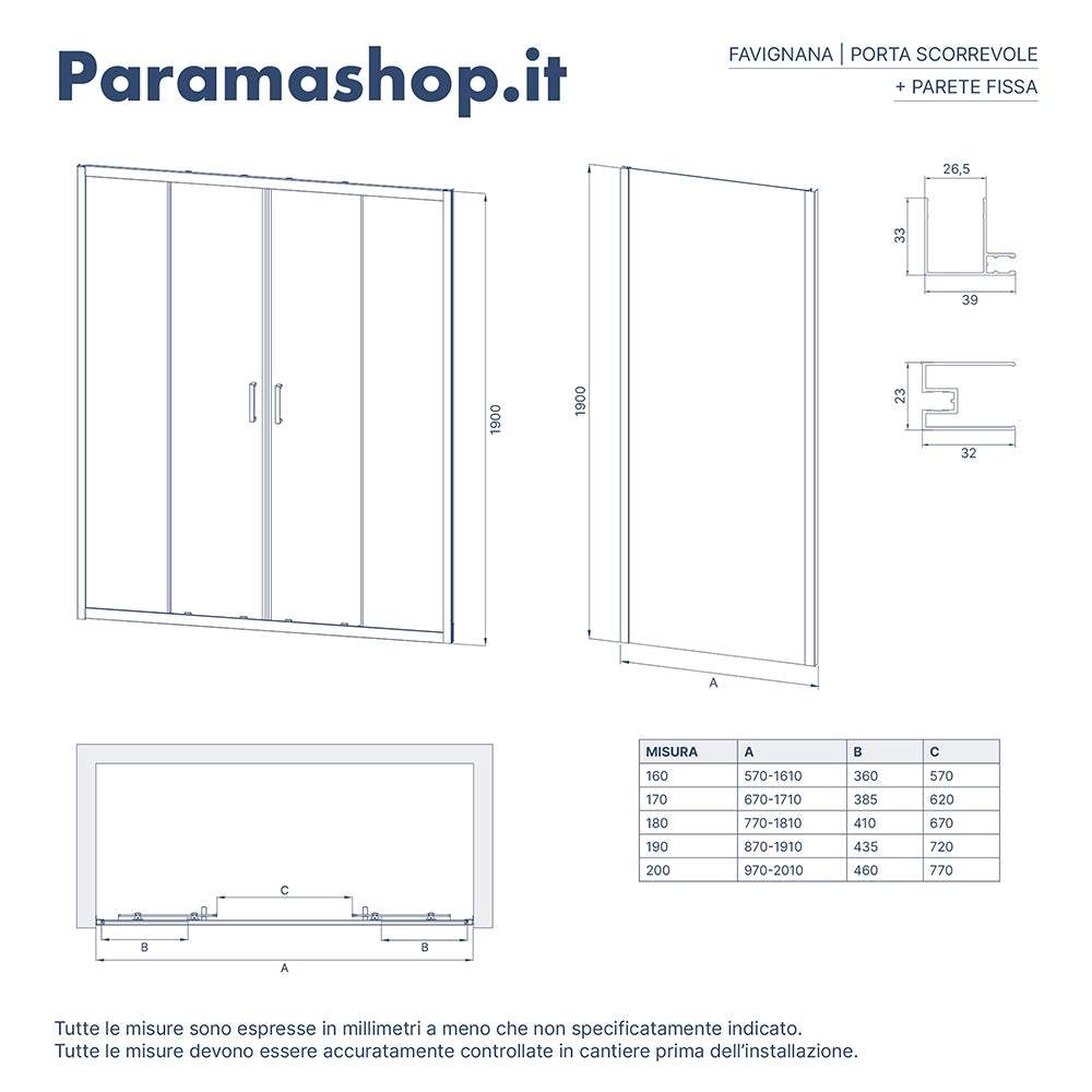 Box doccia angolare 80x190 cm vetro 6mm trasparente apertura 2 ante scorrevoli | Favignana