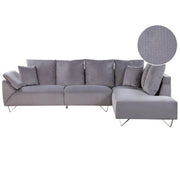 Divano angolare in tessuto di velluto a coste grigio 266 x 181 cm Cuscini Gambe cromate