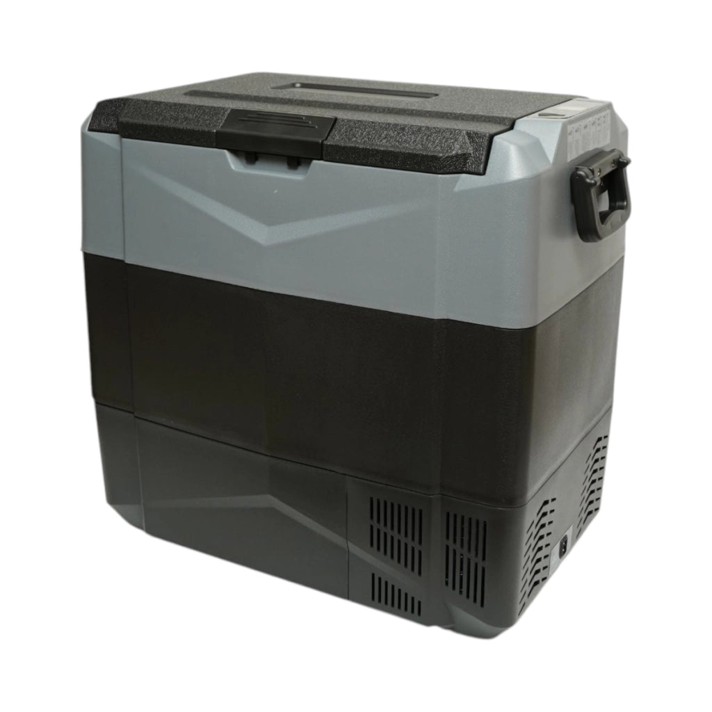 Frigorifero per auto 55L con compressore 12V-24V-220V, 60W, display LCD, doppia zona di raffreddamento, USB 630x390x590mm