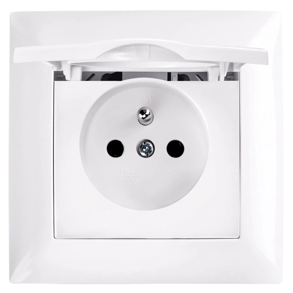 Presa Singola Con Messa A Terra E Coperchio Con Cornice Oste Jnh005-g White