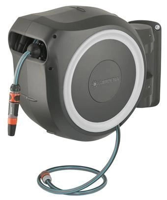 Gardena 18632-20 RollUp Avvolgitubo a Parete Automatico con Tecnologia RollControl e Rotazione 180° Lunghezza 35 m Tubo Incluso colore Nero Grigio