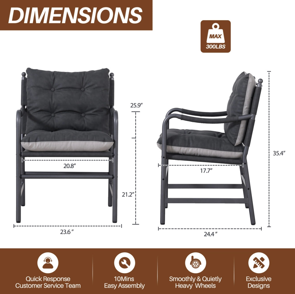 Poltrona accent in pelle PU nera con struttura in metallo; stile Mid Century Modern