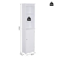 Mobiletto del Bagno a Torre 3 Ripiani Regolabili su 3 Livelli e 1 Ampio Armadietto Inferiore Manopole sull'Anta MDF Bianco 40x23x160cm