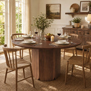 Tavolo da pranzo rotondo in MDF con design scandinavo per 4-6 persone, colore noce, diametro 120 cm