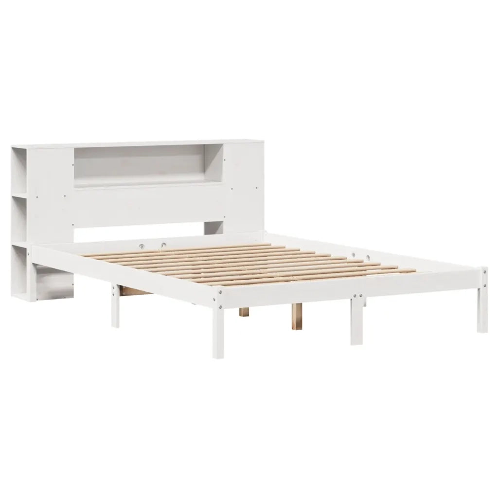 Letto Libreria senza Materasso-Struttura Letto con contenitore Bianco 160x200 cm Legno di Pino 492434