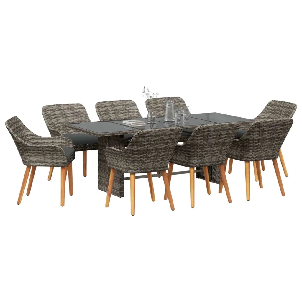Set da Pranzo per Giardino con cuscino 9 pcs Grigio polyrattan
