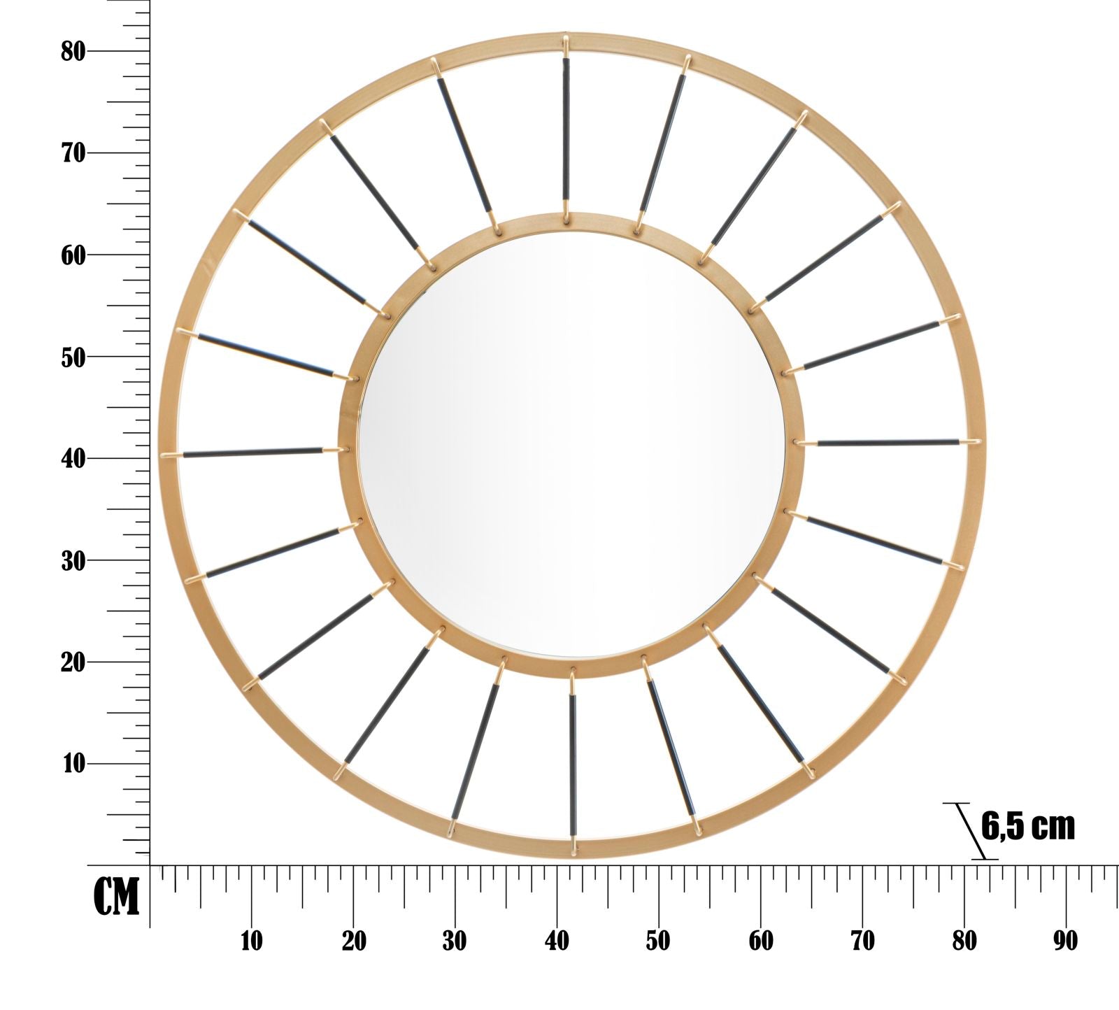 Specchio da Muro Glam Dark Ø81x6,5 Misura Specchio Ø41,5 cm in Ferro Oro e Nero