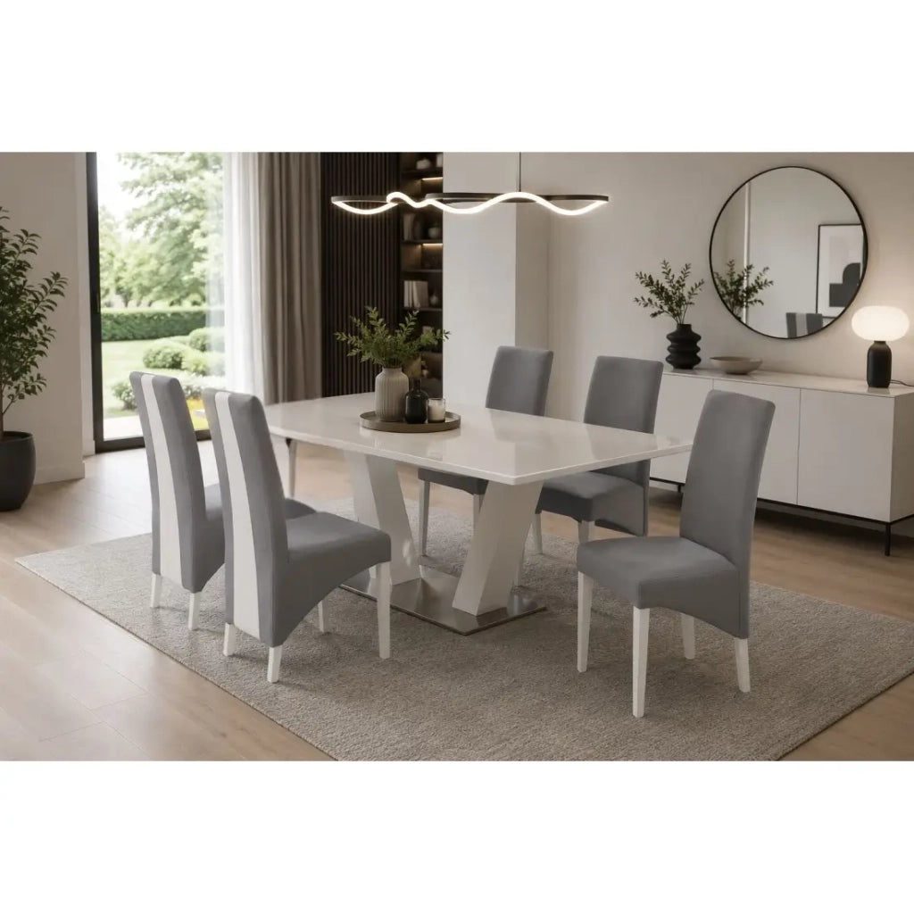 Set di 2 sedie BASIKA grigio e bianco in similpelle con gambe bianche – Stile vintage