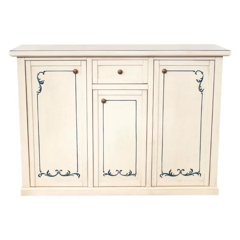 Madia credenza 3 porte 1 cassetto shabby bianco anticato decori blu 120x39x85 - Mobili 2G