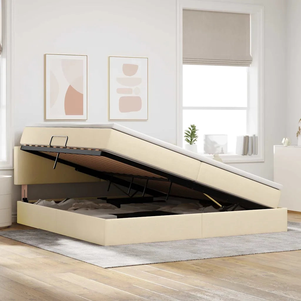 Letto con contenitore LED e materasso Crema 200 x 200 cm