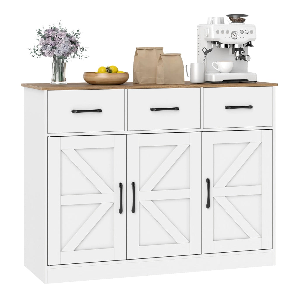 Grande credenza da 108 cm con ripiani regolabili e ante-Mobile cucina in legno per sala da pranzo e soggiorno Bianco