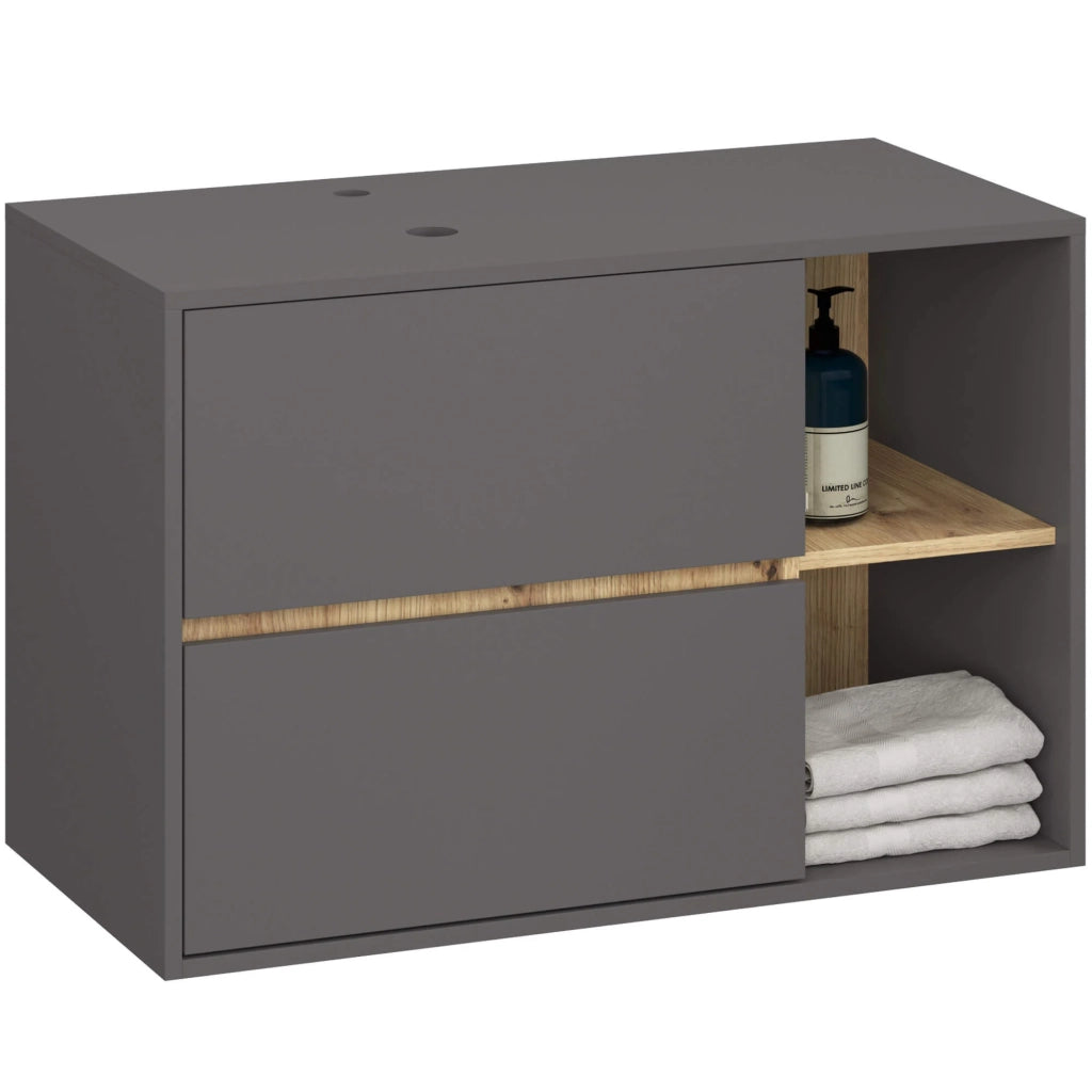 Mobile bagno senza lavabo VAMI sospeso Grigio Grafite, Rovere Artisan 90 cm 2 cassetti 90x45,5x60 cm