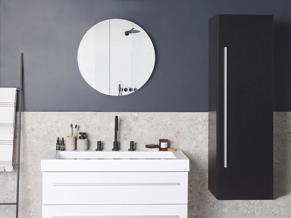Pensile da bagno in MDF Nero 132 x 40 cm con 4 ripiani a parete